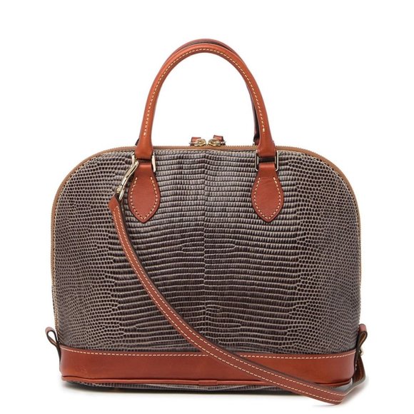 SOLD Dooney & Bourke Womens Grey Leather Lizard Embossed Zip Zip Satchel Handbag - Picture 12 of 14